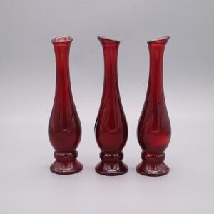 Vintage Avon Ruby Red Glass Bud Vase Apothecary Spout (Set of 3)